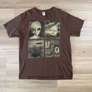 Vintage Y2K New Mexico Brown Alien City UFO Crash Shirt Size XL Roswell Sci-fi
